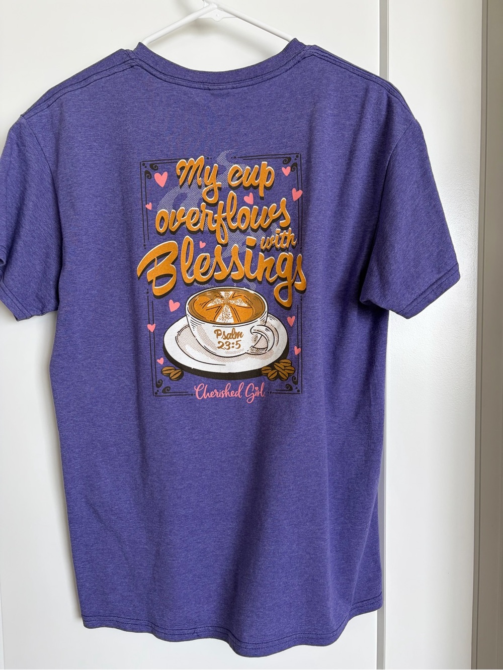 Cherished girl coffee themed graphic Christian t shirt
